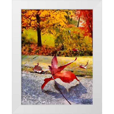 Red Leaf on the Street White Modern Wood Framed Art Print by Medeiros, Celito