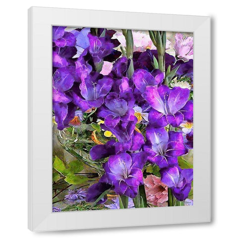 Purple Flowers White Modern Wood Framed Art Print by Medeiros, Celito