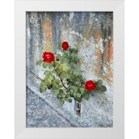 Three Red Roses White Modern Wood Framed Art Print by Medeiros, Celito