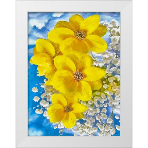 Yellow and White Flowers White Modern Wood Framed Art Print by Medeiros, Celito