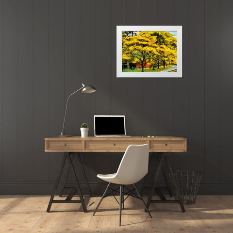 Yellow Trees in the Park White Modern Wood Framed Art Print by Medeiros, Celito