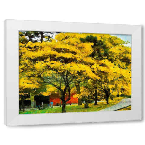 Yellow Trees in the Park White Modern Wood Framed Art Print by Medeiros, Celito