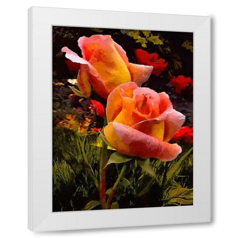 Two Red Roses White Modern Wood Framed Art Print by Medeiros, Celito