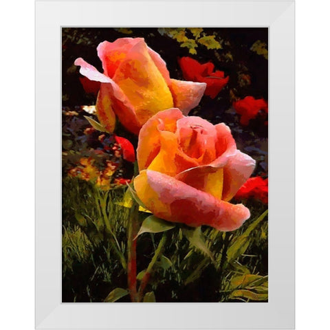 Two Red Roses White Modern Wood Framed Art Print by Medeiros, Celito