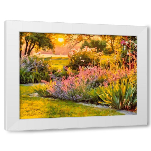 Sunrise in the Garden White Modern Wood Framed Art Print by Medeiros, Celito