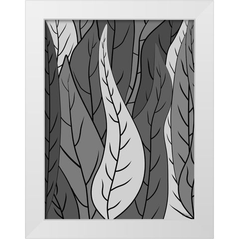 Leaves BW I White Modern Wood Framed Art Print by Medeiros, Celito