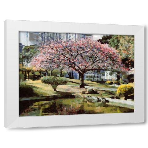Pink Tree White Modern Wood Framed Art Print by Medeiros, Celito