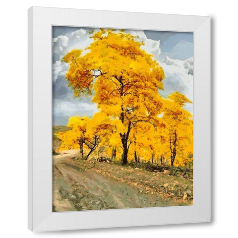 Yellow blooming Tree White Modern Wood Framed Art Print by Medeiros, Celito