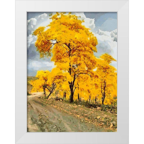Yellow blooming Tree White Modern Wood Framed Art Print by Medeiros, Celito