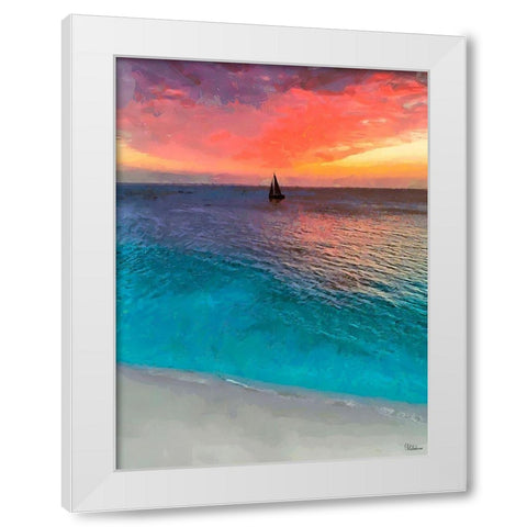 Blue Ocean with Pink Sky White Modern Wood Framed Art Print by Medeiros, Celito