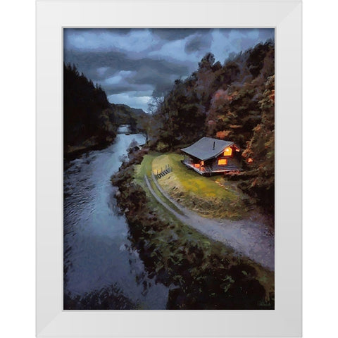 Challet by the River White Modern Wood Framed Art Print by Medeiros, Celito