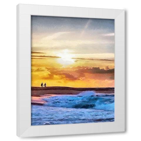 A Walk by Sunset on the Beach White Modern Wood Framed Art Print by Medeiros, Celito