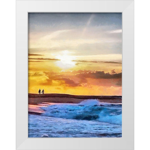 A Walk by Sunset on the Beach White Modern Wood Framed Art Print by Medeiros, Celito