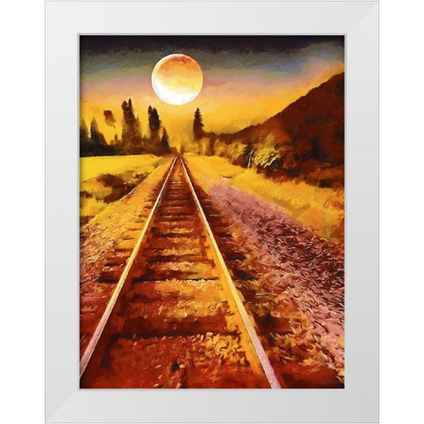 Full Moon over the Railway White Modern Wood Framed Art Print by Medeiros, Celito