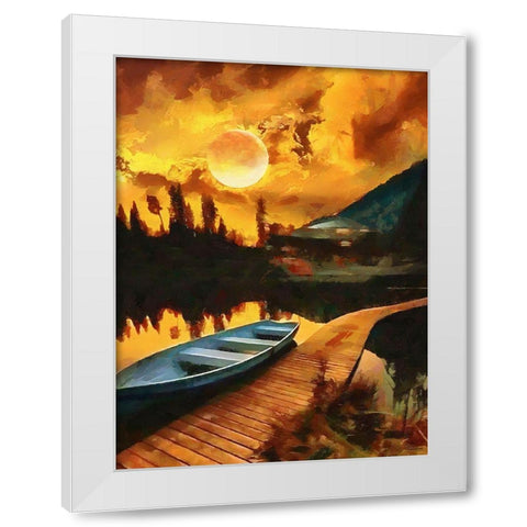 Full Moon over the Lake White Modern Wood Framed Art Print by Medeiros, Celito