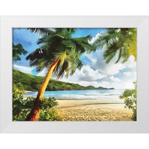 Sea with Palm Beach White Modern Wood Framed Art Print by Medeiros, Celito