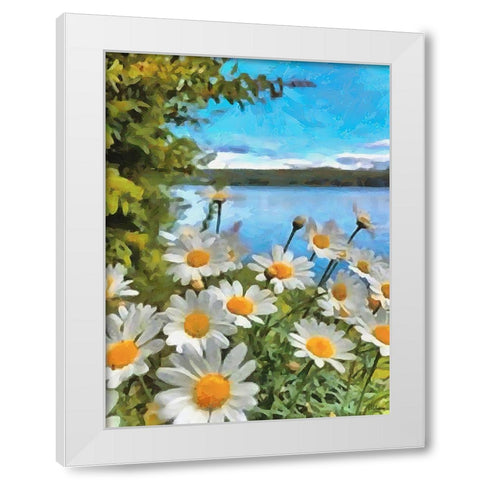 Daisies by the Lake White Modern Wood Framed Art Print by Medeiros, Celito
