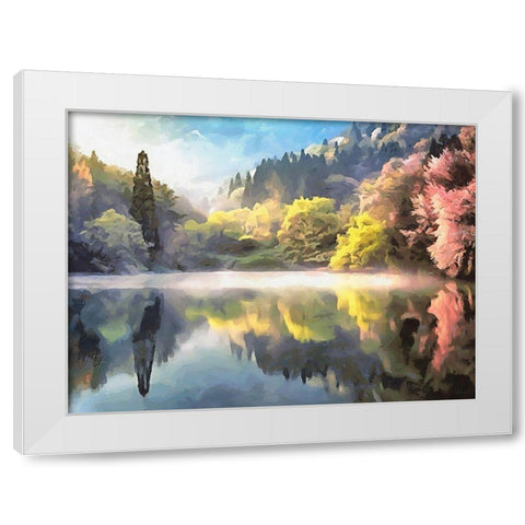Mirrored Lake White Modern Wood Framed Art Print by Medeiros, Celito