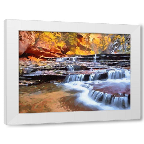 Small Watterfall on the River White Modern Wood Framed Art Print by Medeiros, Celito