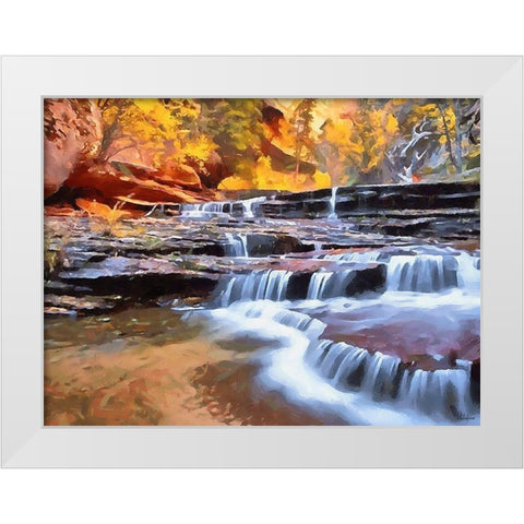 Small Watterfall on the River White Modern Wood Framed Art Print by Medeiros, Celito