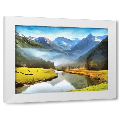 River under the Mountains White Modern Wood Framed Art Print by Medeiros, Celito