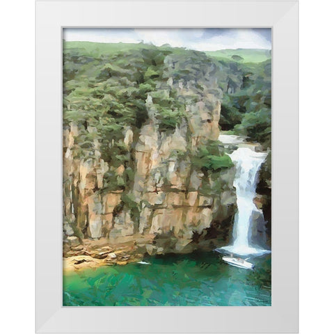 Two Wattefalls near a Rock - Diptych B White Modern Wood Framed Art Print by Medeiros, Celito