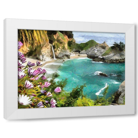 Bay with Watterfall White Modern Wood Framed Art Print by Medeiros, Celito
