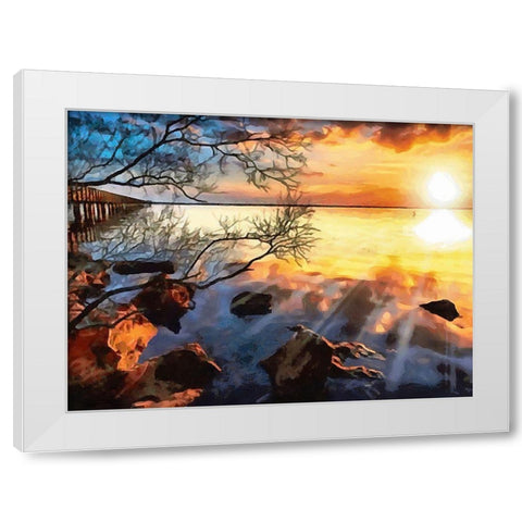 Sunset over the Lake White Modern Wood Framed Art Print by Medeiros, Celito