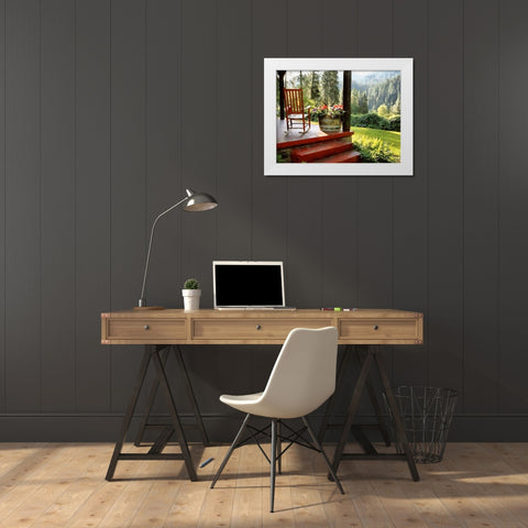 Rocking Chair on the Terrace White Modern Wood Framed Art Print by Medeiros, Celito
