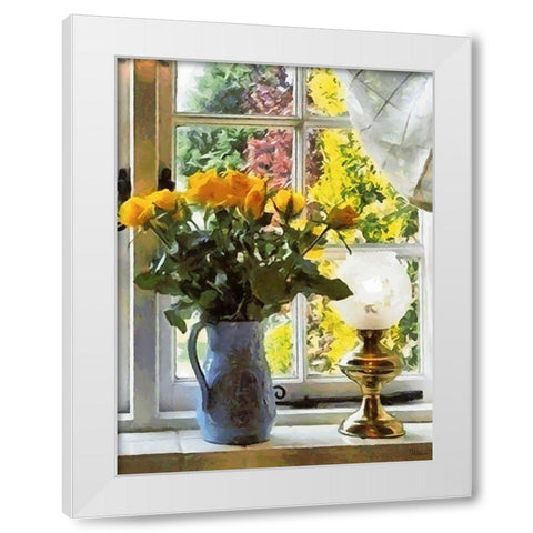 Yellow Roses by the Window White Modern Wood Framed Art Print by Medeiros, Celito