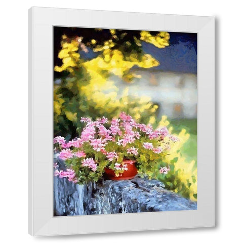 Pink Flowers in the Pot White Modern Wood Framed Art Print by Medeiros, Celito