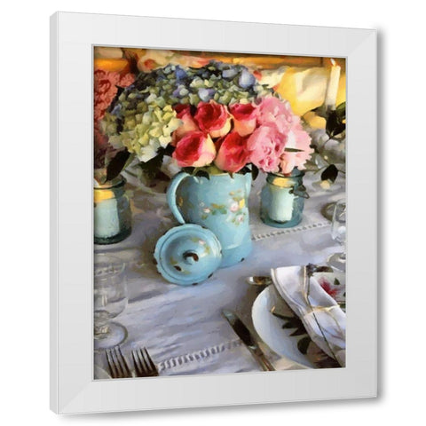 Bouquett on the Table White Modern Wood Framed Art Print by Medeiros, Celito