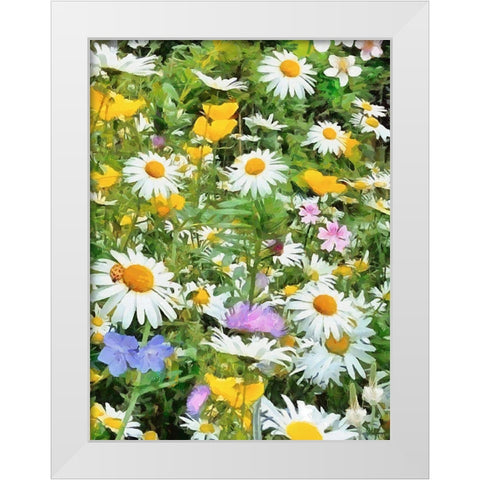 Meadow full of Flowers White Modern Wood Framed Art Print by Medeiros, Celito