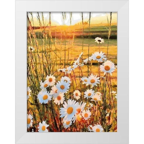 Daisies on the Meadow White Modern Wood Framed Art Print by Medeiros, Celito