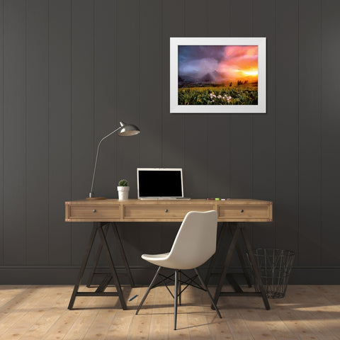 Sunset Behind the Mountains White Modern Wood Framed Art Print by Medeiros, Celito