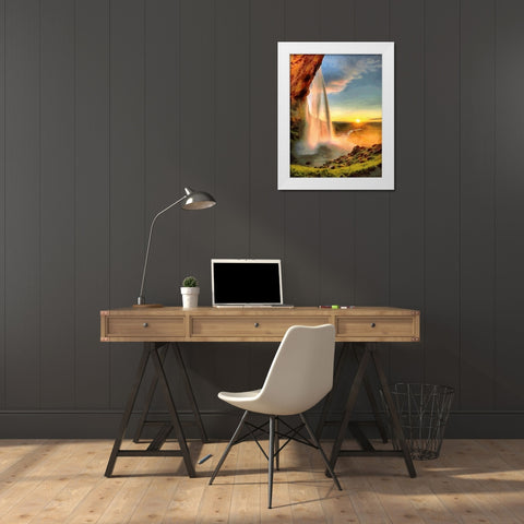 Watterfall on Iceland White Modern Wood Framed Art Print by Medeiros, Celito