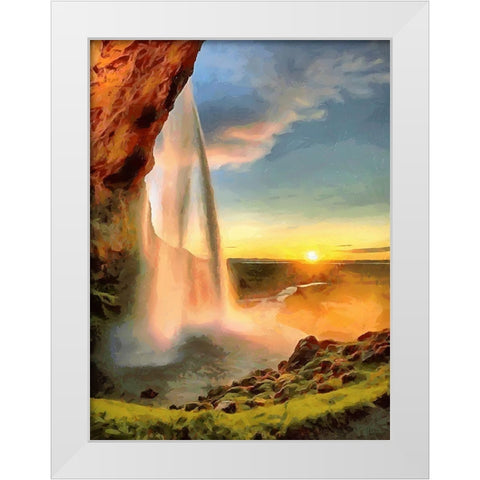 Watterfall on Iceland White Modern Wood Framed Art Print by Medeiros, Celito