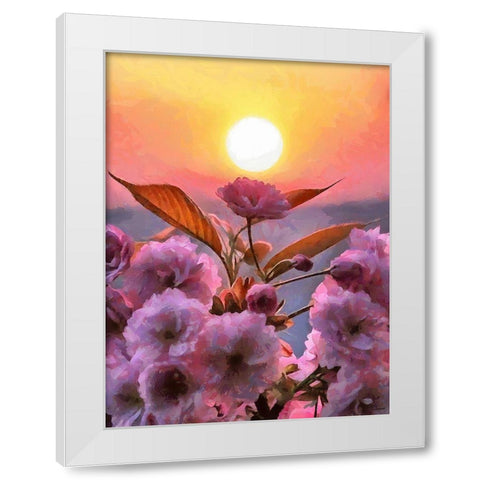 Sunset Behind Pink Flowers White Modern Wood Framed Art Print by Medeiros, Celito