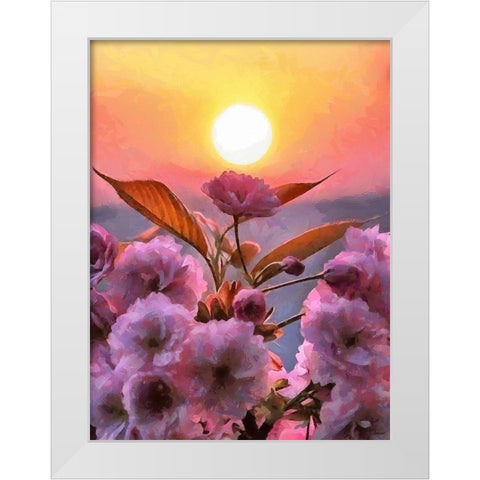 Sunset Behind Pink Flowers White Modern Wood Framed Art Print by Medeiros, Celito