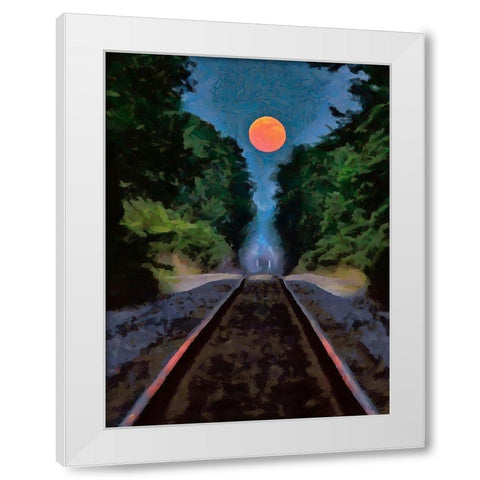 Full Moon over the Railroad  White Modern Wood Framed Art Print by Medeiros, Celito