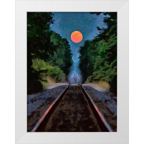 Full Moon over the Railroad  White Modern Wood Framed Art Print by Medeiros, Celito
