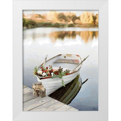 A Boat with Flowers White Modern Wood Framed Art Print by Medeiros, Celito