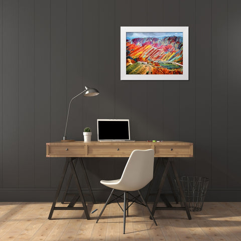 Colorful Mountains White Modern Wood Framed Art Print by Medeiros, Celito