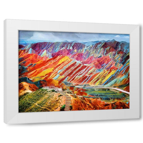 Colorful Mountains White Modern Wood Framed Art Print by Medeiros, Celito