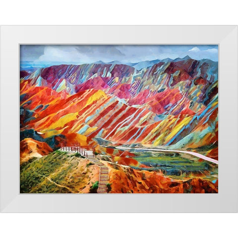 Colorful Mountains White Modern Wood Framed Art Print by Medeiros, Celito