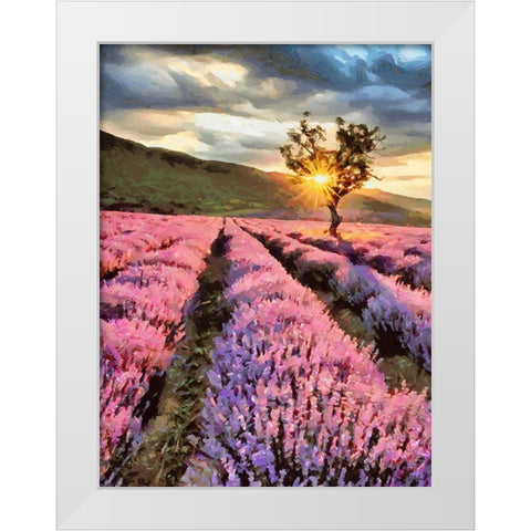 Lavender Field by Sunset White Modern Wood Framed Art Print by Medeiros, Celito