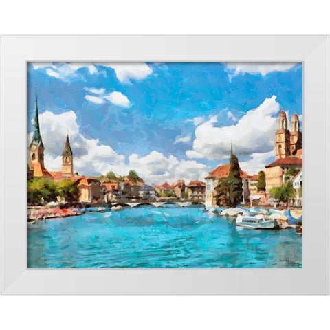 Blue Rhein River White Modern Wood Framed Art Print by Medeiros, Celito