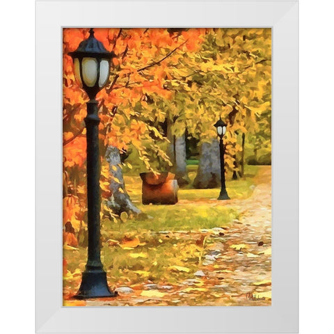 Lamps in the Park White Modern Wood Framed Art Print by Medeiros, Celito