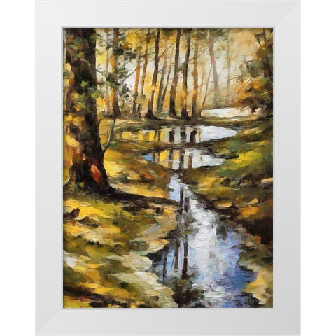 Small Stream in Forest White Modern Wood Framed Art Print by Medeiros, Celito