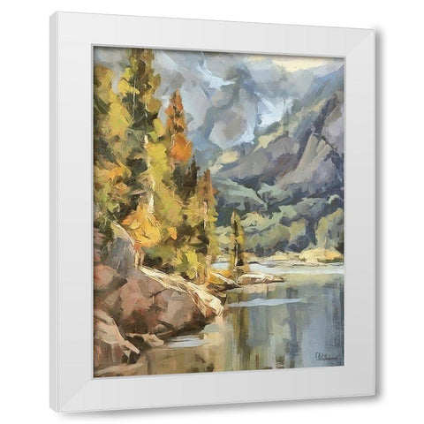 Lake in the Mountains White Modern Wood Framed Art Print by Medeiros, Celito